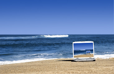 Image showing Laptop on the beach