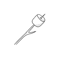 Image showing Marshmallow roasted on wooden stick sketch icon.