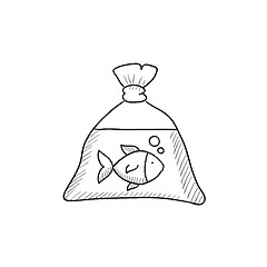 Image showing Fish in plastic bag sketch icon.