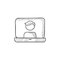 Image showing Laptop with man on screen sketch icon.