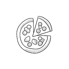 Image showing Whole pizza with slice sketch icon.