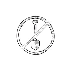 Image showing Shovel forbidden sign sketch icon.