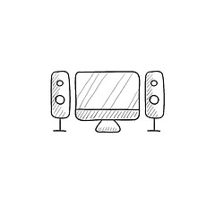 Image showing Home cinema system sketch icon.