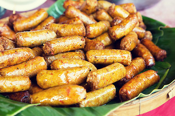 Image showing grilled sausages at street market