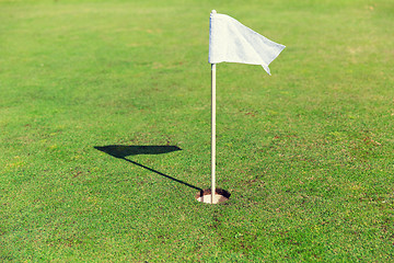 Image showing close up of flag mark in hole on golf field