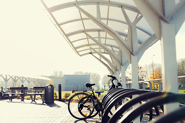 Image showing close up of bicycle street parking outdoors