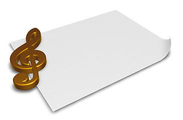 Image showing clef symbol on blank white paper sheet - 3d rendering