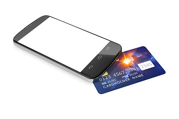 Image showing smartphone and a credit card for mobile payment