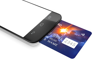 Image showing smartphone and a credit card for mobile payment