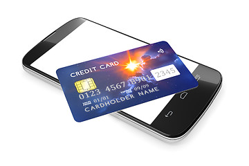 Image showing smartphone and a credit card for mobile payment