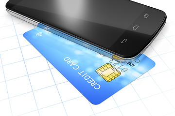 Image showing smartphone and a credit card for mobile payment