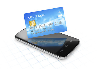 Image showing smartphone and a credit card for mobile payment