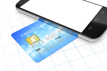 Image showing smartphone and a credit card for mobile payment