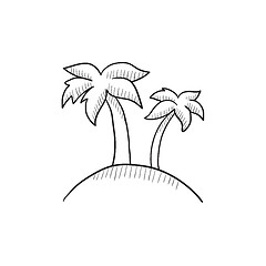 Image showing Two palm trees on island sketch icon.