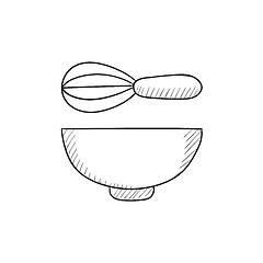 Image showing Whisk and bowl sketch icon.