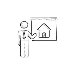 Image showing Real estate agent showing house sketch icon.