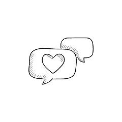 Image showing Heart in speech bubble sketch icon.