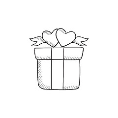 Image showing Gift box with hearts sketch icon.