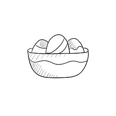 Image showing Bowl full of easter eggs sketch icon.