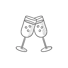 Image showing Two glasses with champaign sketch icon.