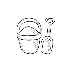 Image showing Bucket and spade for children sketch icon.