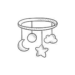 Image showing Baby bed carousel sketch icon.