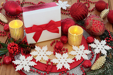 Image showing Christmas Gift Box and Decorations