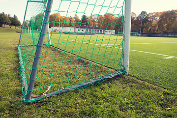 Image showing close up of football goal on field