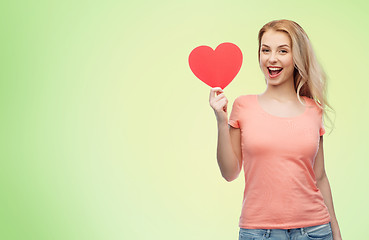 Image showing happy woman or teen girl with red heart shape