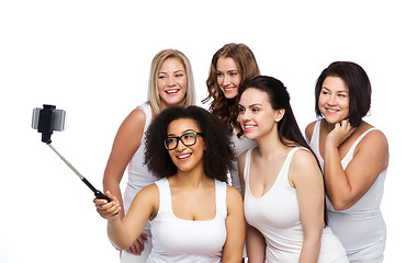 Image showing group of happy women taking selfie by smartphoone