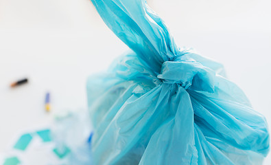 Image showing close up of rubbish bag with trash at home