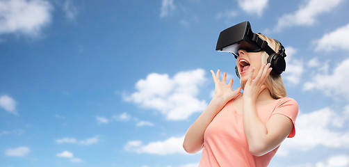 Image showing woman in virtual reality headset or 3d glasses