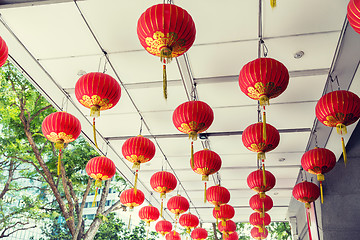 Image showing ceiling decorated with hanging chinese lanterns