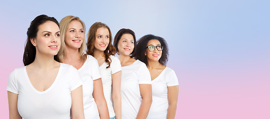 Image showing group of happy different women in white t-shirts