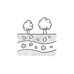 Image showing Cut of soil with different layers sketch icon.
