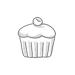 Image showing Cupcake with cherry sketch icon.
