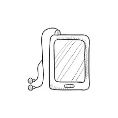 Image showing Tablet with headphones sketch icon.