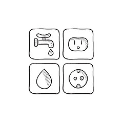 Image showing Utilities signs electricity and water sketch icon.