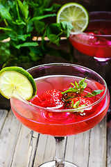 Image showing Mojito with lime and strawberry