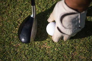 Image showing golf club and ball in grass