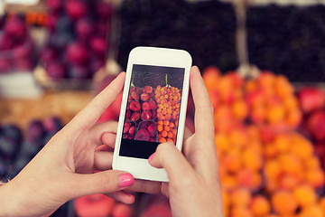 Image showing hands with smartphone taking picture of fruits