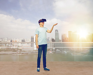 Image showing happy man in virtual reality headset or 3d glasses