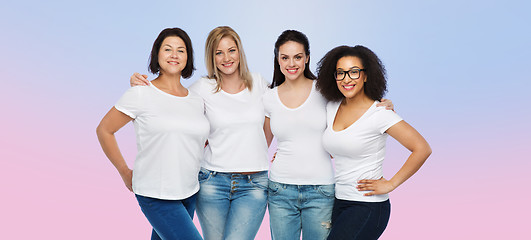 Image showing group of happy different women in white t-shirts