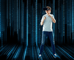 Image showing man in virtual reality headset or 3d glasses