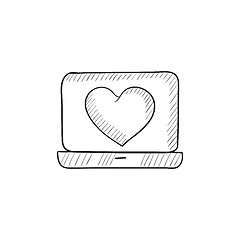 Image showing Laptop with heart symbol on screen sketch icon.