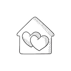 Image showing House with hearts  sketch icon.