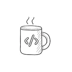 Image showing Cup of coffee with code sign sketch icon.