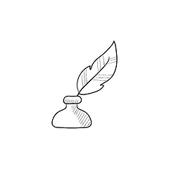 Image showing Feather in inkwell sketch icon.