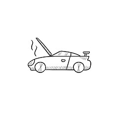 Image showing Broken car with open hood sketch icon.