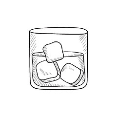 Image showing Glass of water with ice sketch icon.